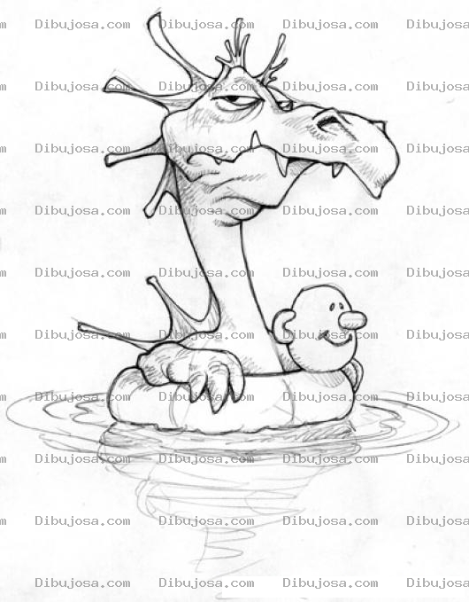 Dibujo para colorear Dibujo De Dragon Con Salvavidas Para Pintar Y Colorear
