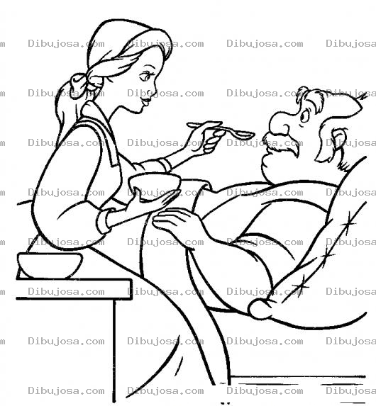 Dibujo para colorear Dibujo De Abuelito Enfermo Cuidado Por Una Linda Enfermera Para Pintar Y Colorear