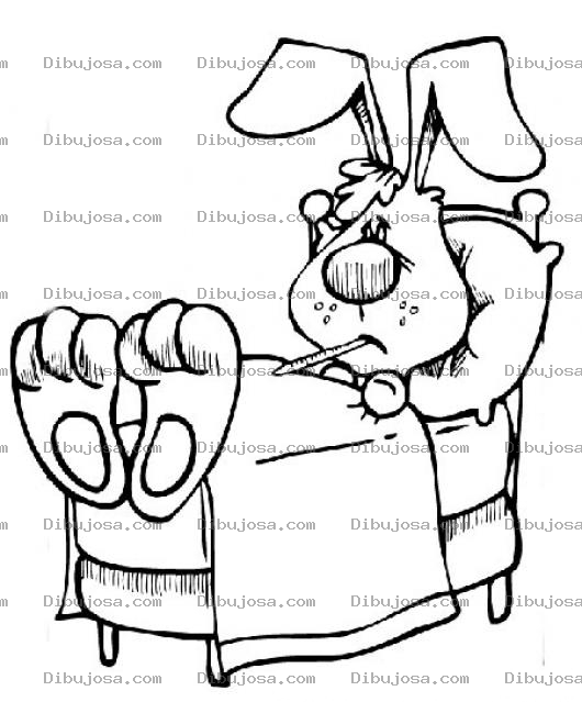 Dibujo para colorear Dibujo De Conejito Enfermo En Cama Para Pintar Y Colorear