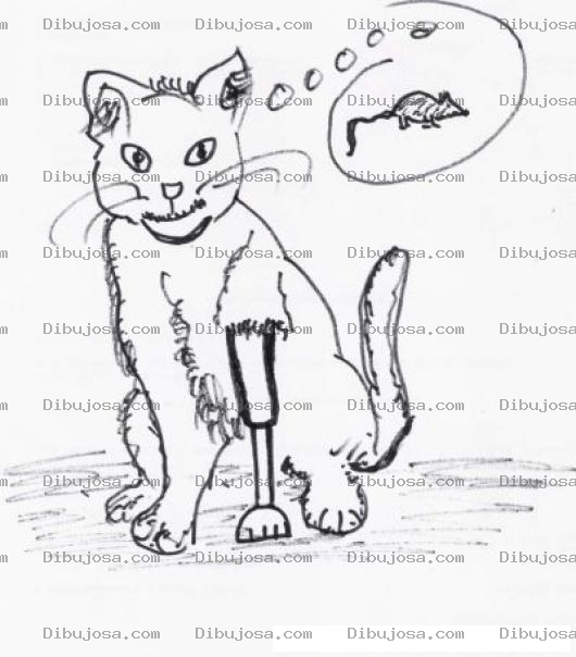 Dibujo para colorear Dibujo De Gato Con Protesis Pensando En Un Raton Para Pintar Y Colorear