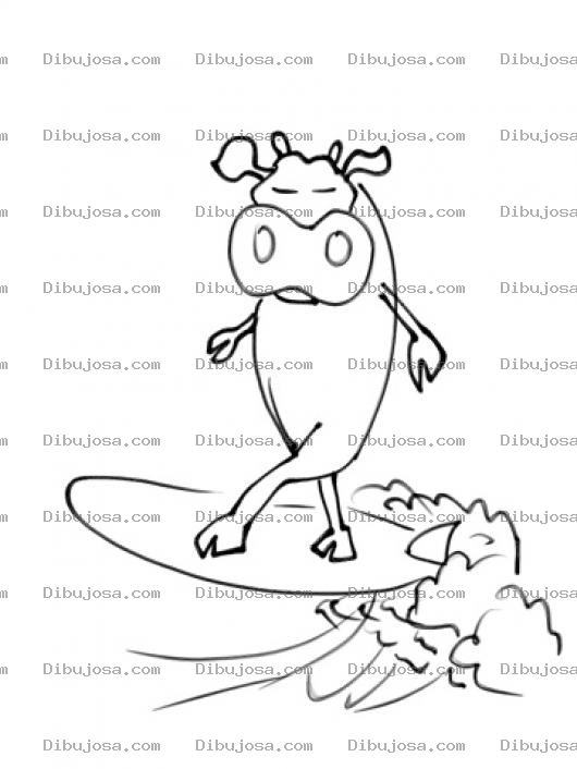 Dibujo para colorear Vaca Surfeando Para Pintar Y Colorear Vaca En Tabla De Surf