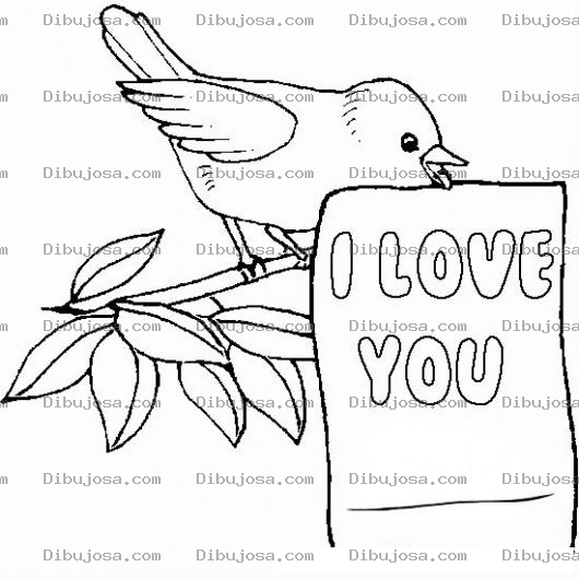 Dibujo para colorear Como Decir Te Amo Con Un Dibujo Para Pintar Y Colorear Pajarito Con Rotulo De I Love You