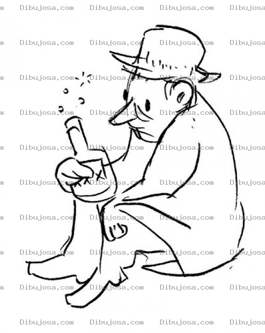 Dibujo para colorear Dibujo De Borracho Sentado En El Suelo Con Una Botella De Licor Para Pintar Y Colorear