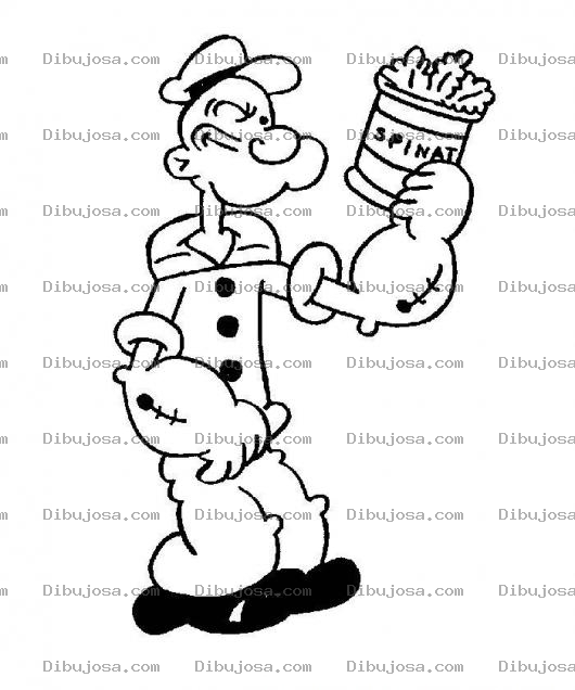 Dibujo para colorear Dibujo De Popeye El Marino Con Una Lata De Espinacas Para Pintar Y Colorear
