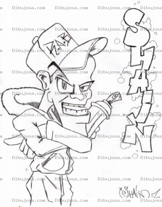 Dibujo para colorear Dibujo De Cholo Grafitero Pintando Un Grafiti En La Pared Para Pintar Y Colorear