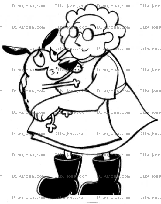 Dibujo para colorear Dibujo De Abuelita Con Botas Cargando A Un Perrito Para Pintar Y Colorear