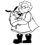 Dibujo para colorear Dibujo De Abuelita Con Botas Cargando A Un Perrito Para Pintar Y Colorear