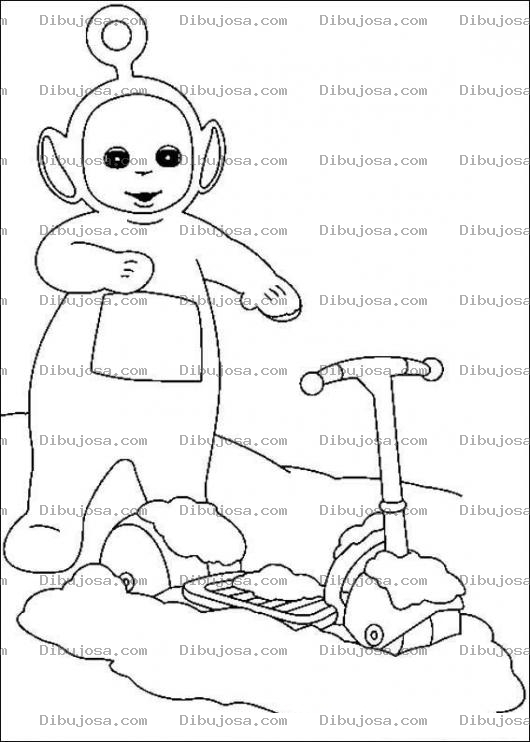 Dibujo para colorear Dibujo De Teletubi Con Monopatin En La Nieve Para Pintar Y Colorear