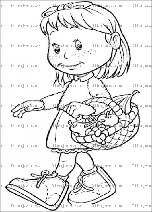 Dibujo para colorear Dibujo De Nina Con Canasta De Frutas Para Pintar Y Colorear