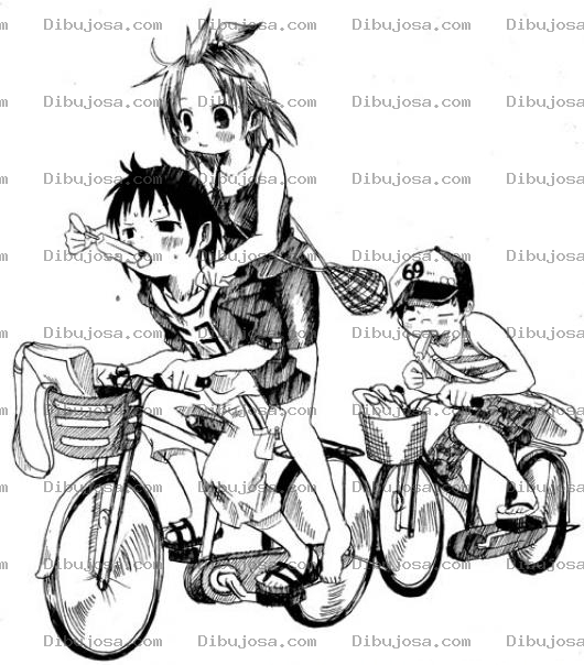 Dibujo para colorear Amigos En Bicicleta Comiendo Helado Para Pintar Y Colorear