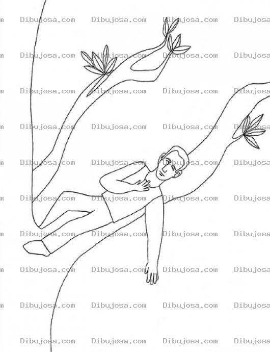 Dibujo para colorear Dibujo De Hombre Durmiendo Sobre La Rama De Un Arbol Para Pintar Y Colorear