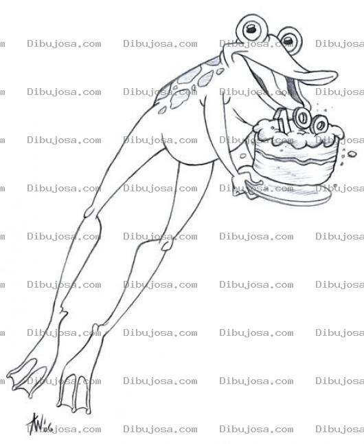 Dibujo para colorear Dibujo De Rana Con Pastel De 100 Anos Para Pintar Y Colorear Sapo Con Pastel De Cumpleanos