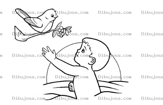 Dibujo para colorear Dibujo De Nino Con Pajarito Para Pintar Y Colorear