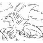 Dibujo para colorear Dibujo De Dragon Sobre Un Penasco Para Pintar Y Colorear Dragon Con Alas En Una Montana