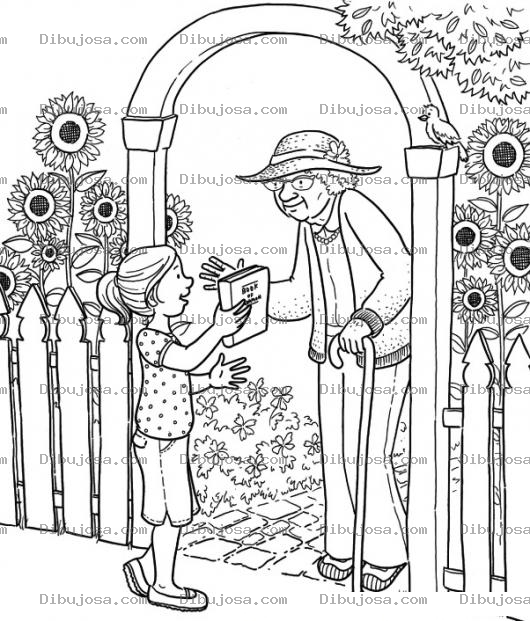 Dibujo para colorear Dibujo De Abuelita Dandole Un Libro A Una Nina Para Pintar Y Colorear