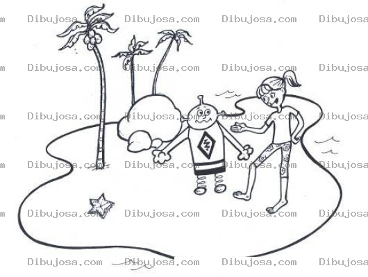 Dibujo para colorear Dibujo De Robot Y Nina En Una Isla Para Pintar Y Colorear