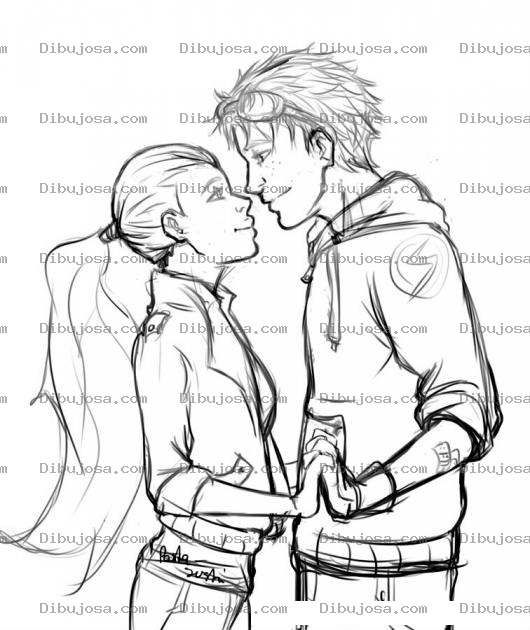 Dibujo para colorear Pareja De Novios A Punto De Besarse Para Pintar Y Colorear Chica Y Chico Antes De Dase Un Beso En La Boca