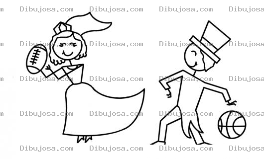 Dibujo para colorear Dibujo De Novia Con Pelota De Fultbol Americano Y Novio Con Pelota De Basquetbol Para Pintar Y Colorear