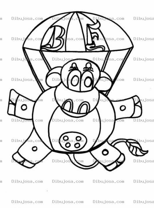 Dibujo para colorear Dibujo De Vaca En Paracaidas Para Pintar Y Colorear Vaquita Paracaidista