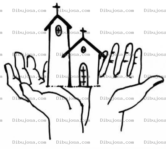 Dibujo para colorear Dibujo De Manos Sosteniendo Una Iglesia Para Pintar Y Colorear