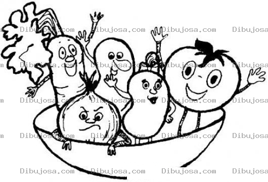 Dibujo para colorear Plato De Verduras Y Vegetales Para Pintar Y Colorear Dibujo De Cebolla Zanahoria Papa Pepino Y Tomate