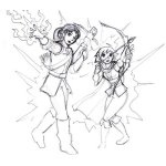 Dibujo para colorear Dibujo De Mujer Tirando Fuego Con La Mano Y Otra Con Un Arco De Felchas Para Pintar Y Colorear