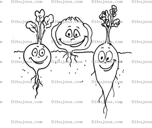 Dibujo para colorear Dibujo De Verduras Plantadas En El Suelo Para Pintar Y Colorear Verduritas Felices
