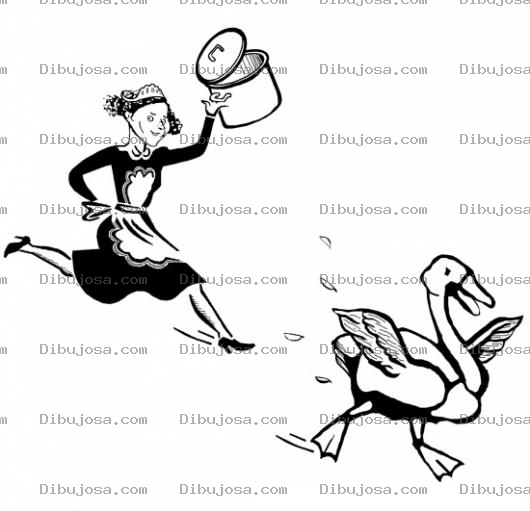 Dibujo para colorear Dibujo De Cocinera Corriendo A Tras De Un Pato Para Pintar Y Colorear