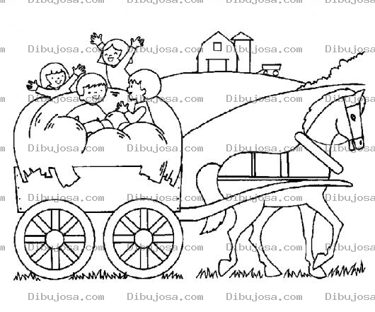 Dibujo para colorear Dibujo De Ninos En Una Carreta De Caballo Para Pintar Y Colorear