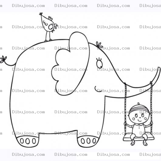 Dibujo para colorear Ddibujo De Elefante Con Bebe Columpiandolo En Un Columpio Para Pintar Y Colorear