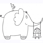Dibujo para colorear Ddibujo De Elefante Con Bebe Columpiandolo En Un Columpio Para Pintar Y Colorear