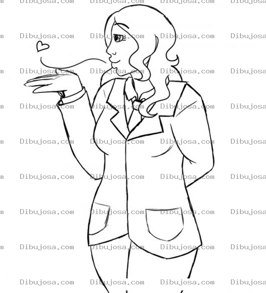 Dibujo para colorear Dibujo De Mujer Con Traje Formal Tirando Un Besito Para Pintar Y Colorear