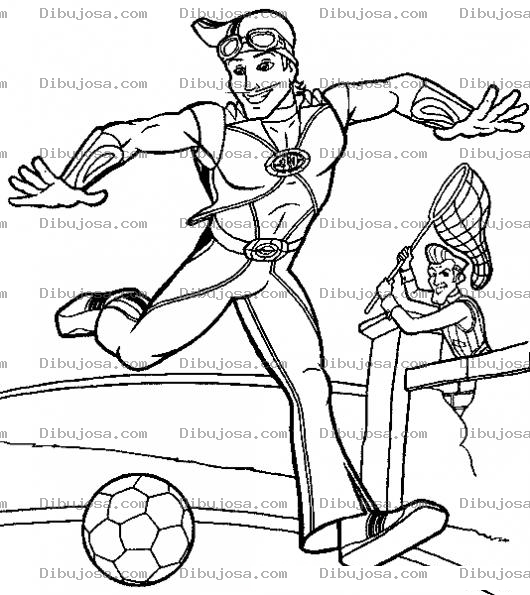 Dibujo para colorear Dibujo De Esportacus Pateando Un Balo Para Pintar Y Colorear A Sportacus De Lazy Town