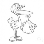 Dibujo para colorear Dibujo De Ciguena Con Un Osito Recien Nacido Para Pintar Y Colorear