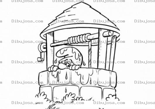 Dibujo para colorear Dibujo De Pitufo En Pozo Para Pintar Y Colorear