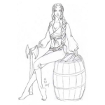 Dibujo para colorear Dibujpo De Chica Guerrera Sentada Sobre Un Barril Para Pintar Y Colorear