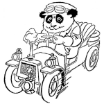 Dibujo para colorear Dibujo De Oso Panda En Un Carrito Clasico Para Pintar Y Colorear