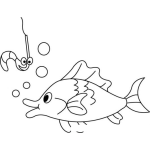 Dibujo para colorear Dibujo De Lombriz De Carnada En Un Anzuelo Coqueteandole A Un Pez Para Pintar Y Colorear