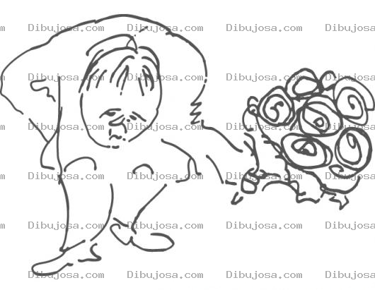 Dibujo para colorear Dibujo De Hombre Arrepentido Con Un Ramo De Rosas Para Pintar Y Colorear