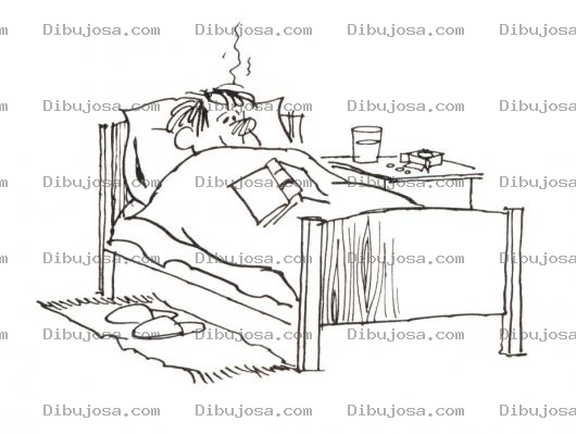 Dibujo para colorear Dibujo De Enfermo De Girpe En Cama Con Un Libro Para Pintar Y Colorear