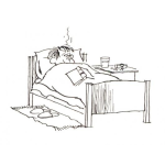 Dibujo para colorear Dibujo De Enfermo De Girpe En Cama Con Un Libro Para Pintar Y Colorear