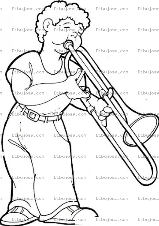 Dibujo para colorear Dibujo De Chico Trompetista Tocando La Trompeta Para Pintar Y Colorear