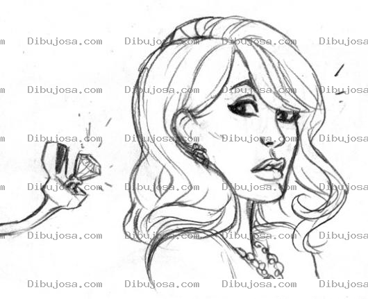 Dibujo para colorear Dibujo De Rubia Tentada Por Un Anillo De Diamante Para Pintar Y Colorear