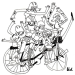 Dibujo para colorear Dibujo De 6 Mujeres En Una Bicicleta Para Pintar Y Colorear