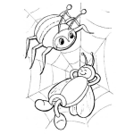 Dibujo para colorear Dibujo De Arana Y Mosca En Una Telarana Para Pintar Y Colorear