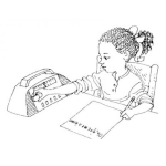 Dibujo para colorear Dibujo De Una Negrita Escuchando La Radio Y Escribiendo Una Carta Para Pintar Y Colorear