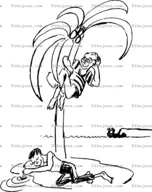 Dibujo para colorear Dibujo De Dos Naufragos En Una Isla Sin Ver El Barco Que Los Podria Salvar Para Pintar Y Colorear
