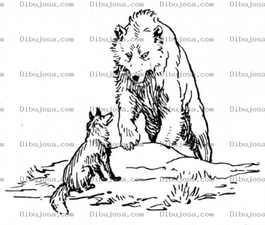 Dibujo para colorear Dibujo De Lobo Con Oso Para Pintar Y Colorear