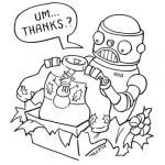Dibujo para colorear Dibujo De Robot Destapando Su Regalo De Navidad Para Pintar Y Colorear