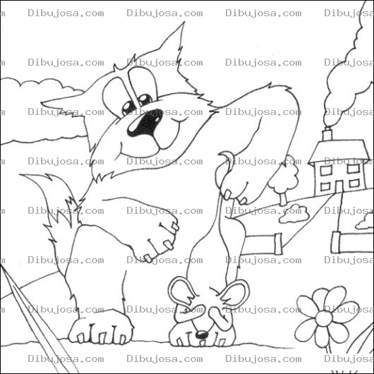 Dibujo para colorear Dibujo De Gato Atrapando A Un Raton De La Cola Para Pintar Y Colorear Gatito Y Ratoncito